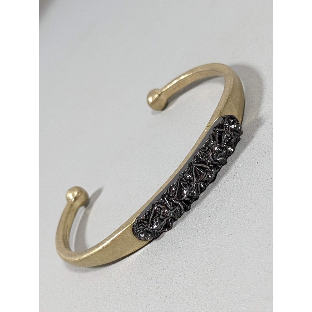 Gold Tone Gray Faux Druzy Open Cuff Bracelet‎ Statement Bangle 7"